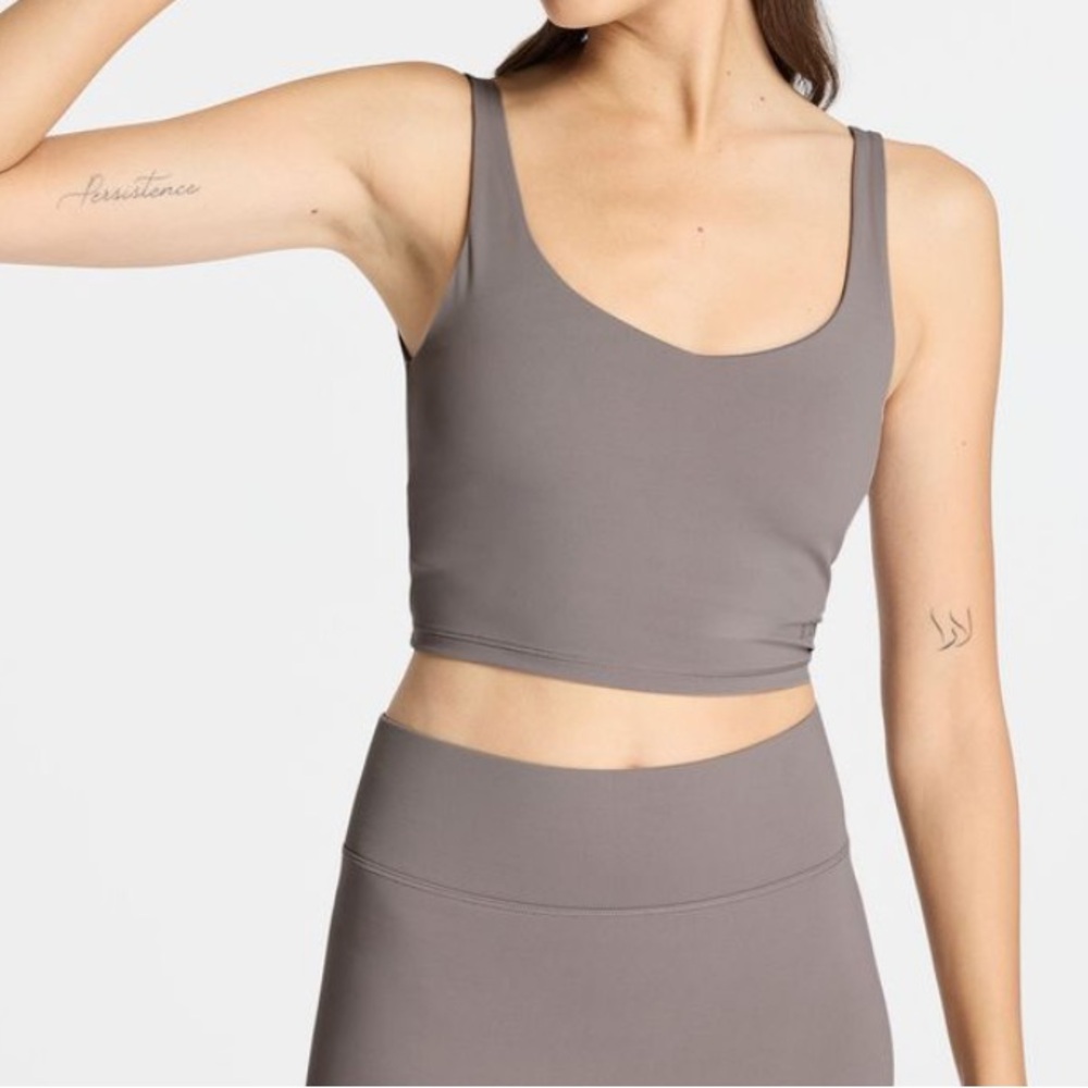 Bandier V-Neck Tempo Crop Bra in Iron